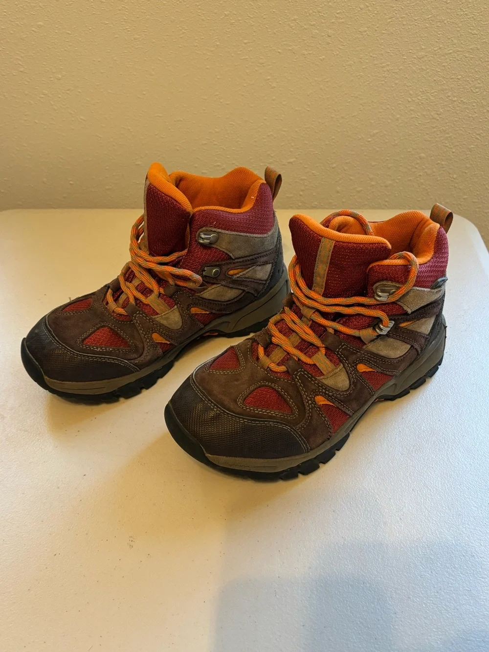 L.L. Bean Kids Orange and Brown Hiking Boots